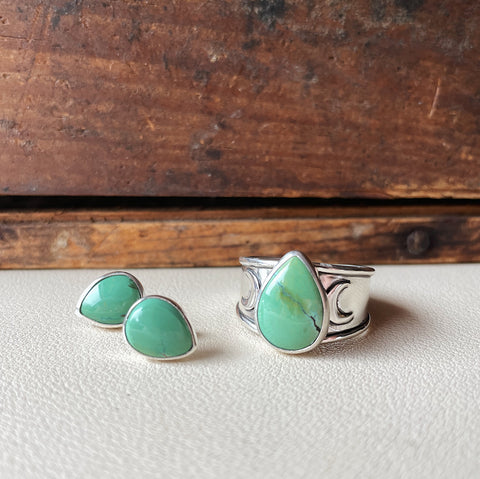 Turquoise Moon Ring & Stud Earrings