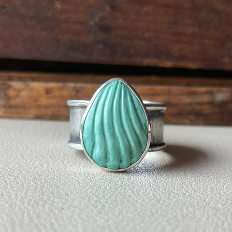 Carved Turquoise Wide Band Ring