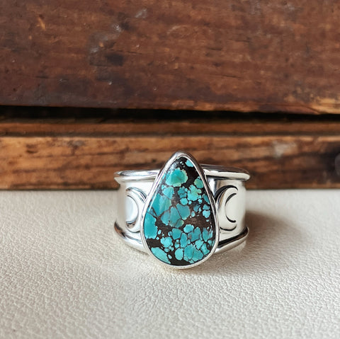 Triple Moon Goddess Turquoise Ring