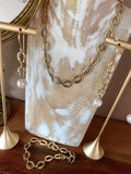 Gold Necklace & Pearl Earrings