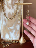 Gold Necklace & Pearl Earrings