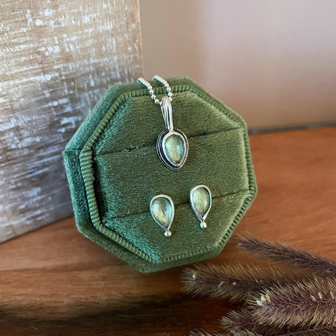 Dainty Pear Kyanite Studs and Necklace