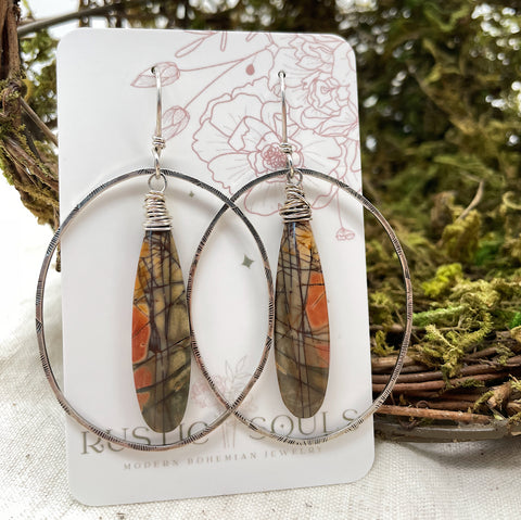 Stamped Jasper Hoops