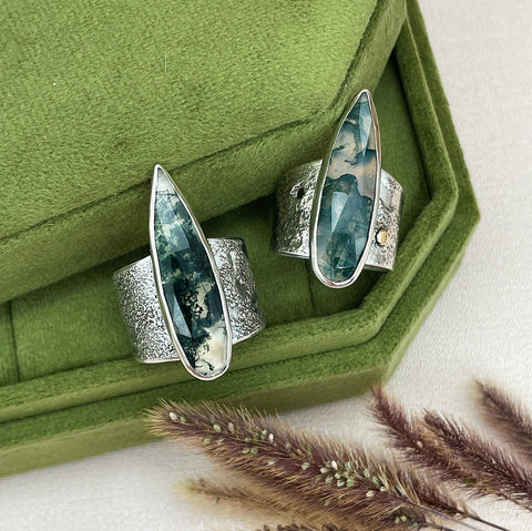 Moss Agate Goddess Rings