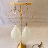 Hoop & Stone Feather Earrings
