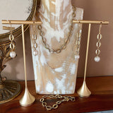 Gold Necklace & Pearl Earrings