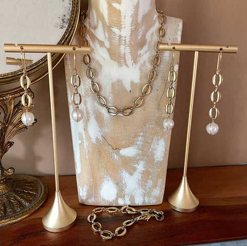 Gold Necklace & Pearl Earrings