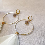 Hoop & Stone Feather Earrings
