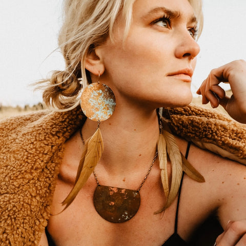 Recycled Patina Feather Earrings