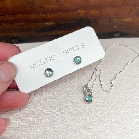 Dainty Kyanite Charm Necklace and Studs