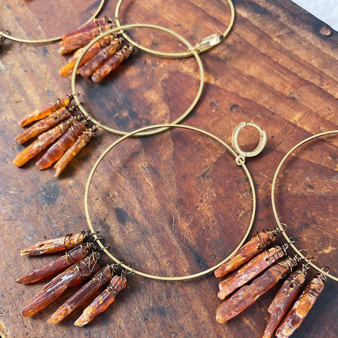 Kyanite Brass Hoop Earrings