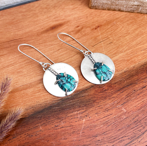 Carved Turquoise Dot Earrings