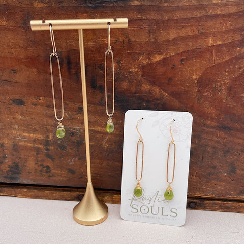 Paperclip Peridot Gold Dangles