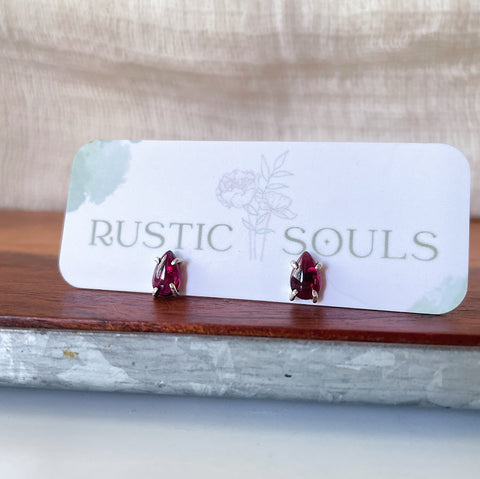 Garnet Teardrop Studs