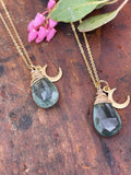 Crescent Moss Aquamarine Necklace