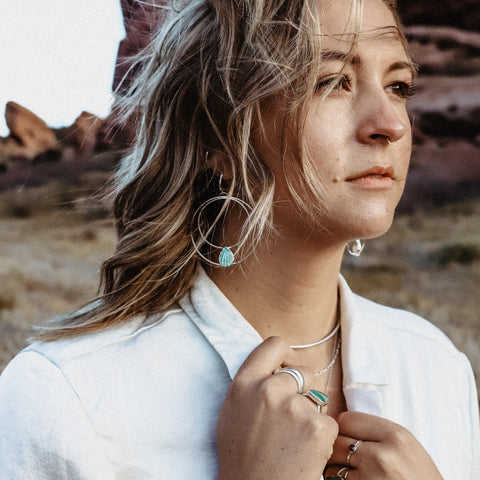Open Crescent Turquoise Earrings