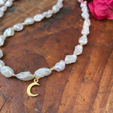 Pearl Crescent Necklace in Blue