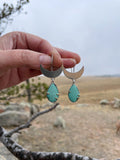 Large Crescent Carved Turquoise Earrings