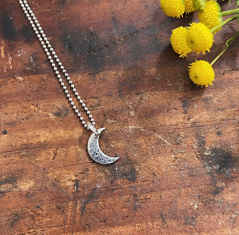 Dainty Reticulated Crescent Charm Necklace