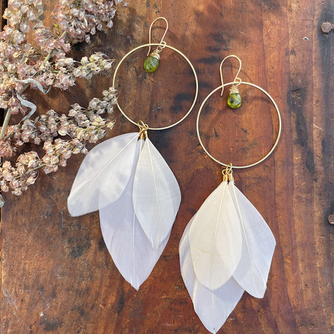 Hoop Stone Feather Earrings