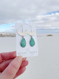 Large Crescent Carved Turquoise Earrings